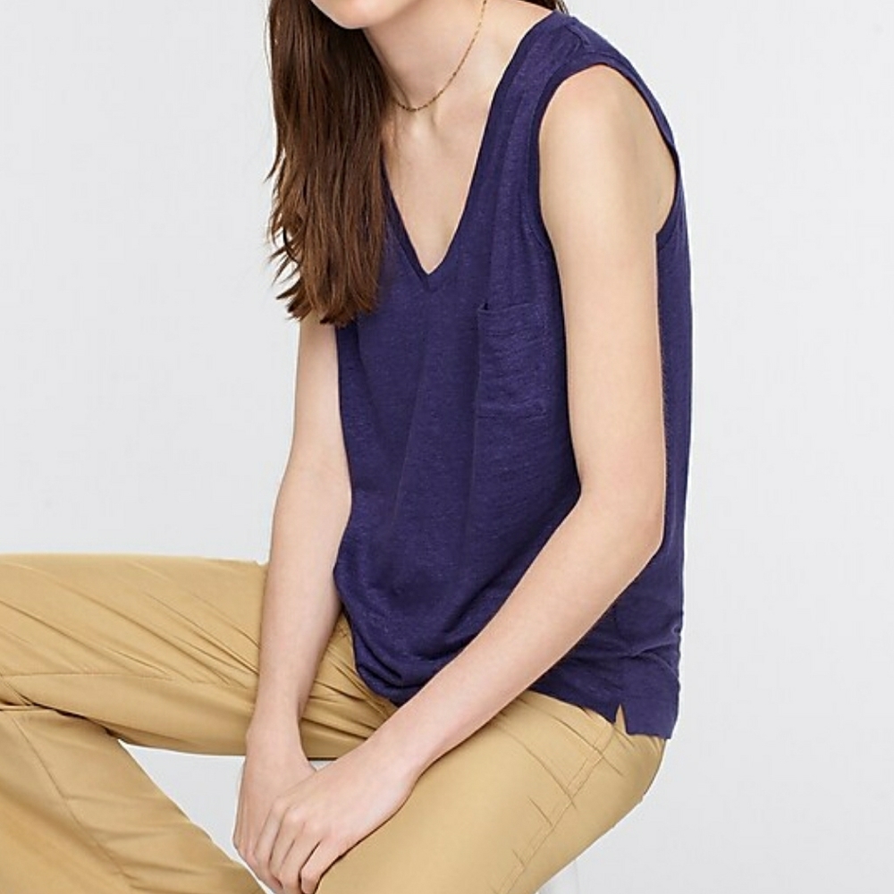 NWT J. Crew V-neck Linen Sleeveless Pocket Tank